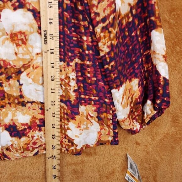 CHARTER CLUB Womens Top Small Tan Floral Button Up Shirt Silky Blouse - Picture 7 of 8